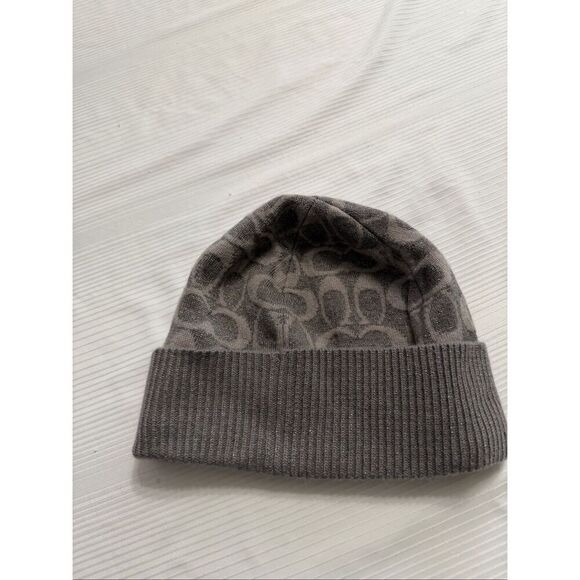 Coach Grey Logo All Over Print Beanie Hat Cap Unisex One Size Fits All